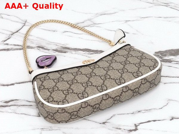 Gucci GG Super Mini Shoulder Bag with Charm in Beige and Ebony GG Supreme Canvas 784732 Replica