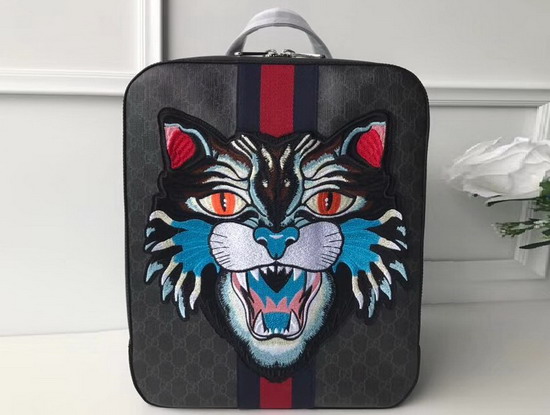 Gucci GG Supreme Backpack with Angry Cat