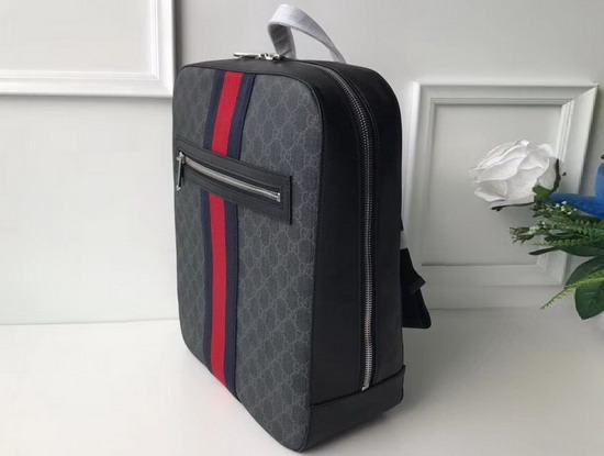 Gucci GG Supreme Backpack with House Web Stripe in Blue and Red