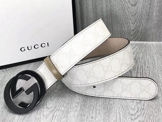 Gucci GG Supreme Belt with G Buckle White