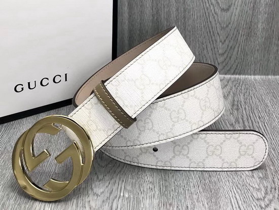 Gucci GG Supreme Belt with G Buckle White