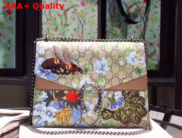 Gucci GG Supreme Canvas Bag with Painted Flowers and Patches Medium Size Replica