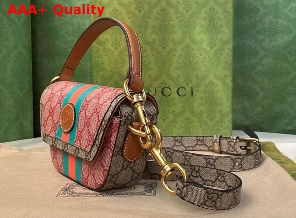 Gucci GG Top Handle Mini Bag with Web Pink GG Supreme Canvas 723762 Replica