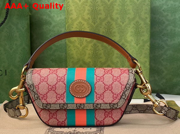 Gucci GG Top Handle Mini Bag with Web Pink GG Supreme Canvas 723762 Replica