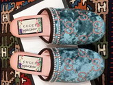 Gucci GG Velvet Slipper in Blue GG Velvet with Crystal Embroidered Trim