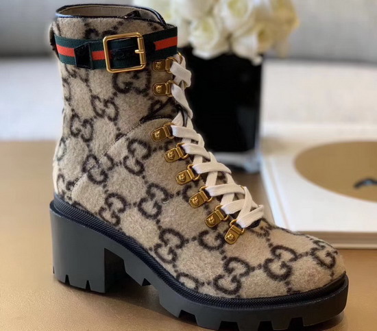 Gucci GG Wool Ankle Boot Beige and Ebony GG Wool 583349