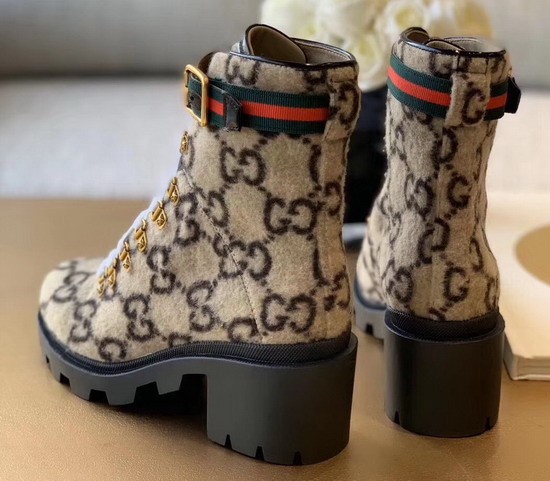 Gucci GG Wool Ankle Boot Beige and Ebony GG Wool 583349