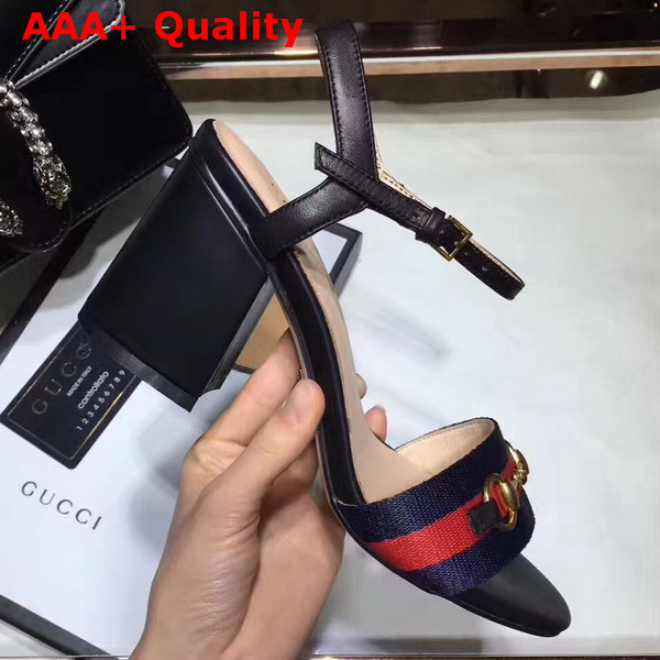 Gucci Grosgrain Web Sandal Black Leather Replica