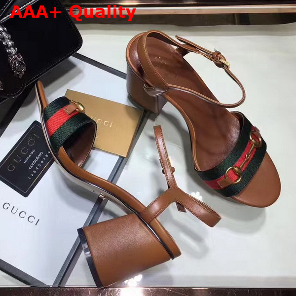 Gucci Grosgrain Web Sandal Brown Leather Replica