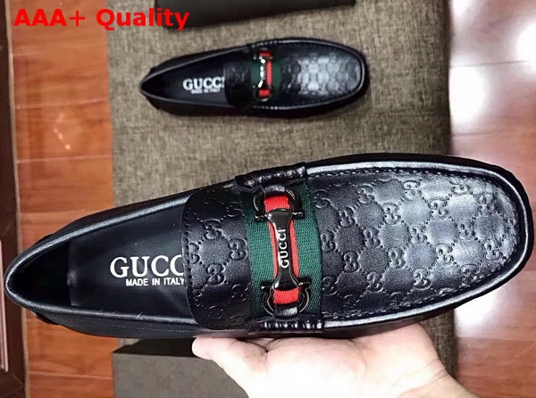 Gucci Guccissima Leather Driver with Web and Horsebit Black Replica