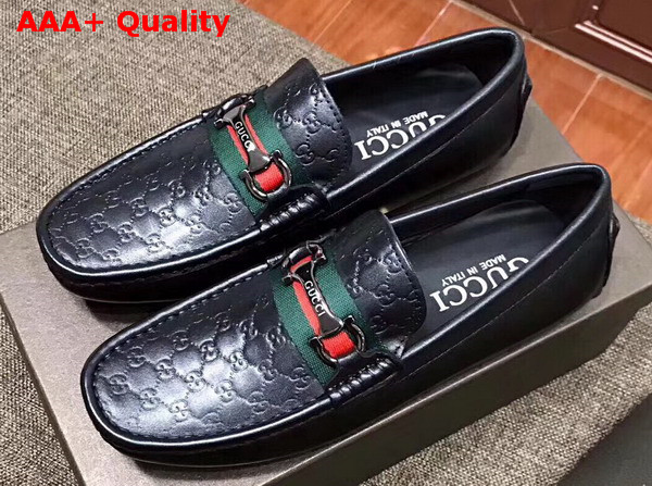 Gucci Guccissima Leather Driver with Web and Horsebit Black Replica