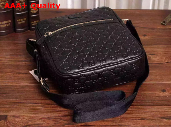 Gucci Guccissima Leather Messenger Bag in Black Replica