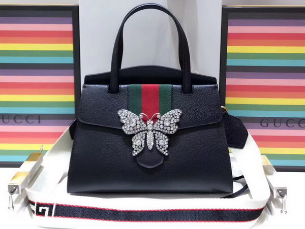 Gucci Guccitotem Medium Top Handle Bag in Black Leather