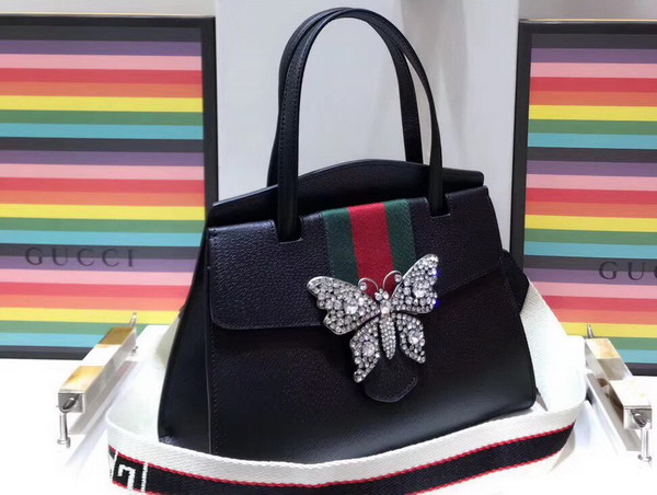 Gucci Guccitotem Medium Top Handle Bag in Black Leather