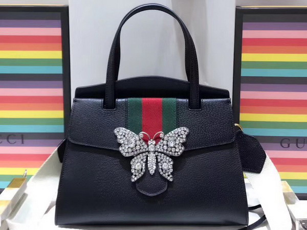 Gucci Guccitotem Medium Top Handle Bag in Black Leather