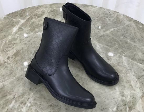 Gucci Half Boot in Black Gucci Signature Leather and Smooth Leather