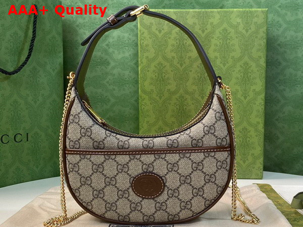 Gucci Half Moon Shaped Mini Bag with Interlocking G Beige and Ebony GG Supreme Canvas 726843 Replica