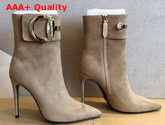 Gucci High Heel Ankle Boot with Horsebit Beige Suede Leather Replica