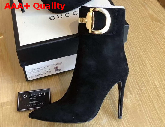 Gucci High Heel Ankle Boot with Horsebit Black Suede Leather Replica