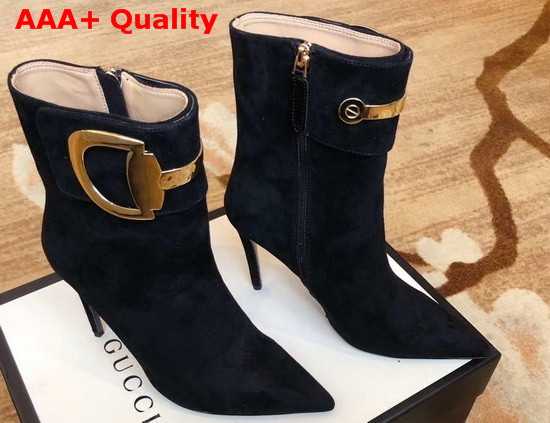 Gucci High Heel Ankle Boot with Horsebit Black Suede Leather Replica