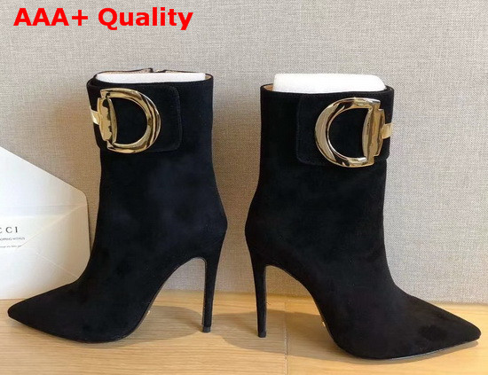 Gucci High Heel Ankle Boot with Horsebit Black Suede Leather Replica