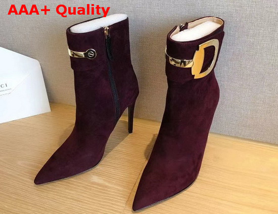 Gucci High Heel Ankle Boot with Horsebit Burgundy Suede Leather Replica