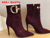 Gucci High Heel Ankle Boot with Horsebit Burgundy Suede Leather Replica