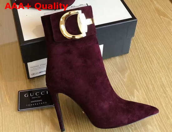 Gucci High Heel Ankle Boot with Horsebit Burgundy Suede Leather Replica