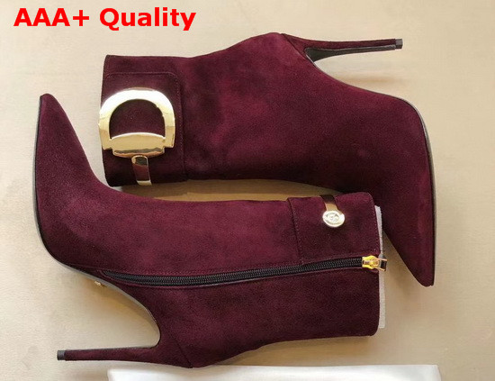 Gucci High Heel Ankle Boot with Horsebit Burgundy Suede Leather Replica