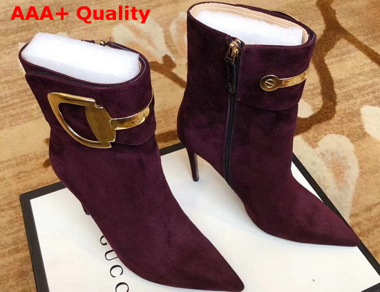 Gucci High Heel Ankle Boot with Horsebit Burgundy Suede Leather Replica