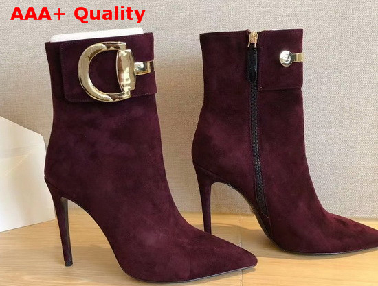 Gucci High Heel Ankle Boot with Horsebit Burgundy Suede Leather Replica