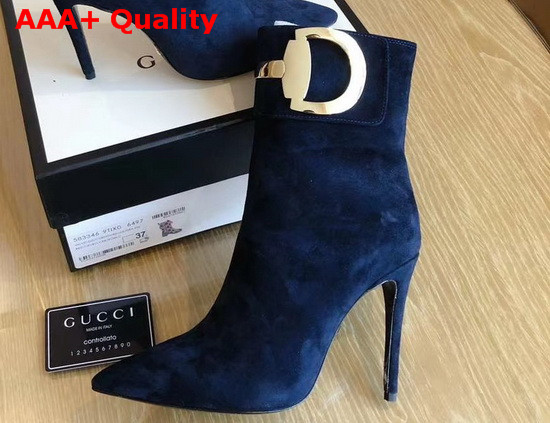 Gucci High Heel Ankle Boot with Horsebit Dark Blue Suede Leather Replica