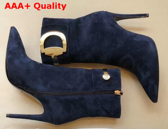 Gucci High Heel Ankle Boot with Horsebit Dark Blue Suede Leather Replica