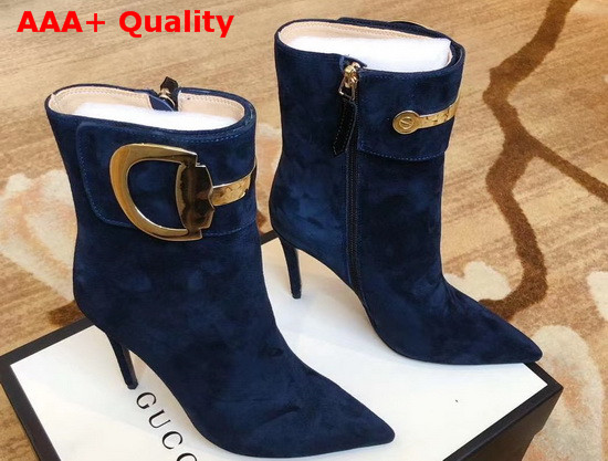 Gucci High Heel Ankle Boot with Horsebit Dark Blue Suede Leather Replica