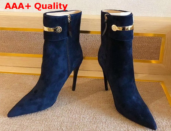 Gucci High Heel Ankle Boot with Horsebit Dark Blue Suede Leather Replica