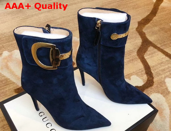 Gucci High Heel Ankle Boot with Horsebit Dark Blue Suede Leather Replica