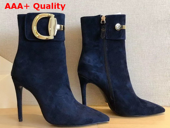 Gucci High Heel Ankle Boot with Horsebit Dark Blue Suede Leather Replica