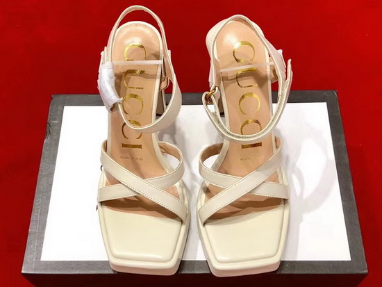 Gucci High Heel Leather Sandal Plain Toe Beige Color