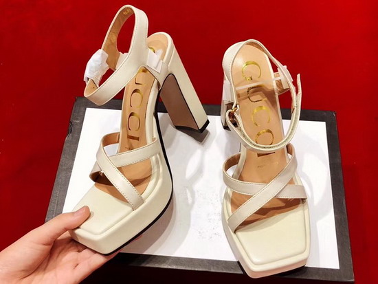 Gucci High Heel Leather Sandal Plain Toe Beige Color