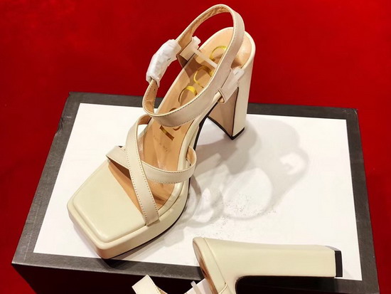 Gucci High Heel Leather Sandal Plain Toe Beige Color