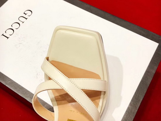 Gucci High Heel Leather Sandal Plain Toe Beige Color