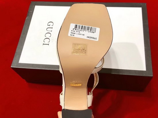 Gucci High Heel Leather Sandal Plain Toe Beige Color