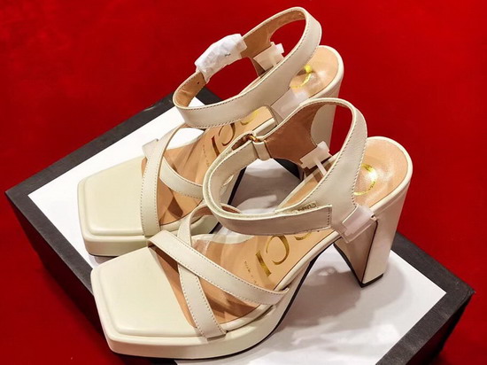 Gucci High Heel Leather Sandal Plain Toe Beige Color