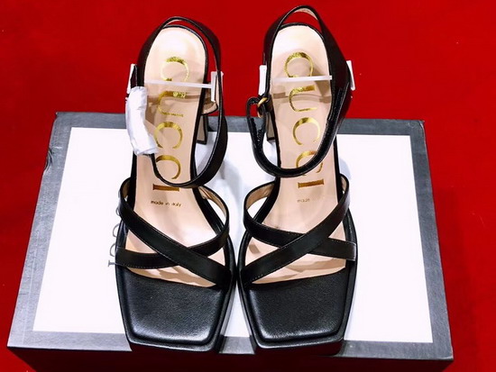 Gucci High Heel Leather Sandal Plain Toe Black