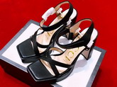 Gucci High Heel Leather Sandal Plain Toe Black