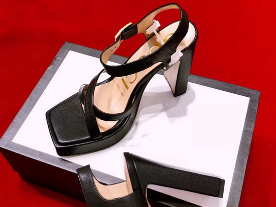 Gucci High Heel Leather Sandal Plain Toe Black