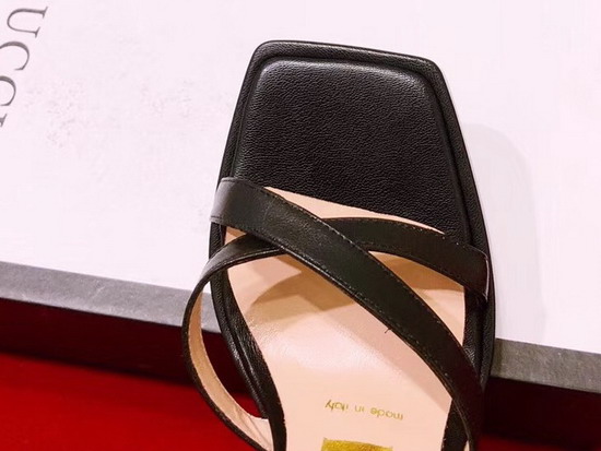 Gucci High Heel Leather Sandal Plain Toe Black