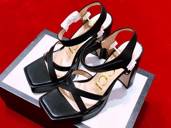 Gucci High Heel Leather Sandal Plain Toe Black