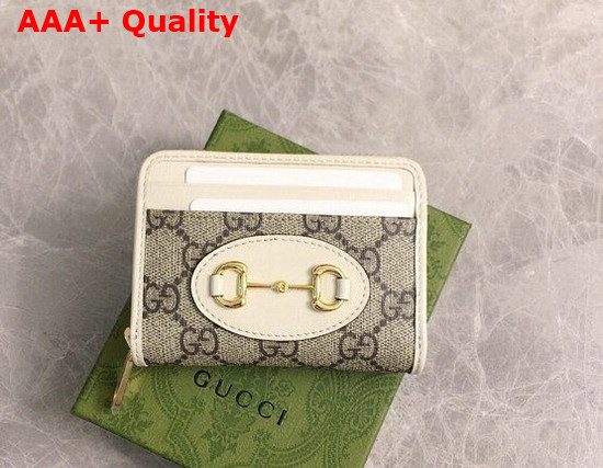 Gucci Horsebit 1955 Card Case in GG Supreme and White Leather 658549 Replica