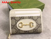 Gucci Horsebit 1955 Card Case in GG Supreme and White Leather 658549 Replica